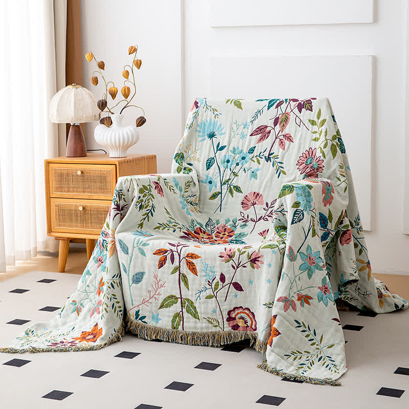 Flower vine Natural Cotton Tassel Quilt
