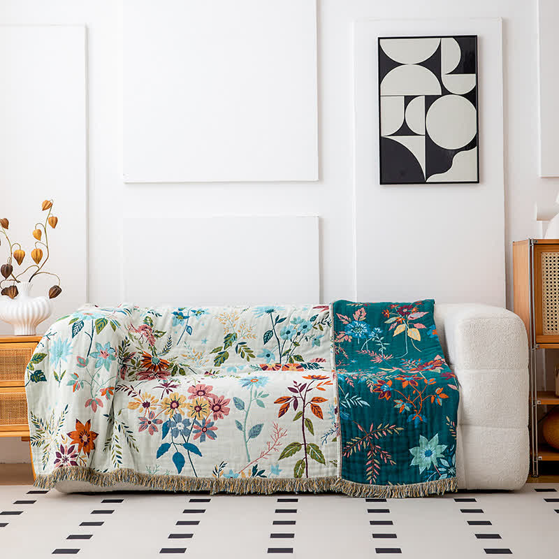 Flower vine Natural Cotton Tassel Quilt