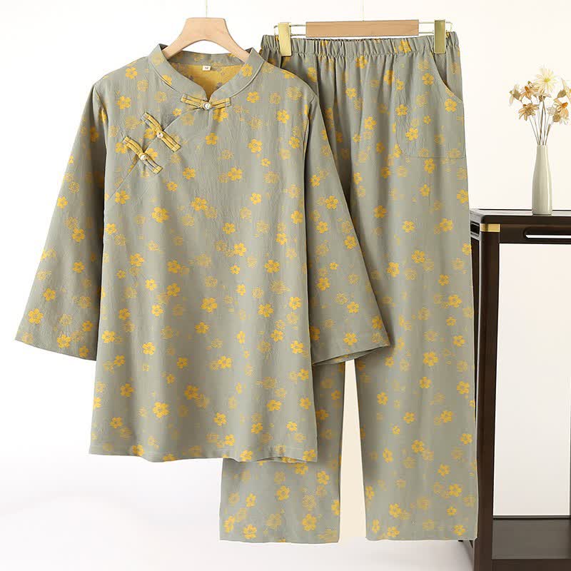 Oriental Flower Jacquard Cotton Gauze  Pajamas