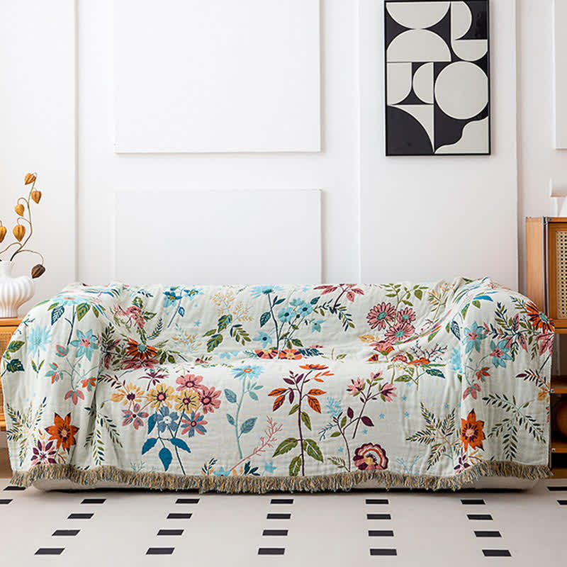 Flower vine Natural Cotton Tassel Quilt