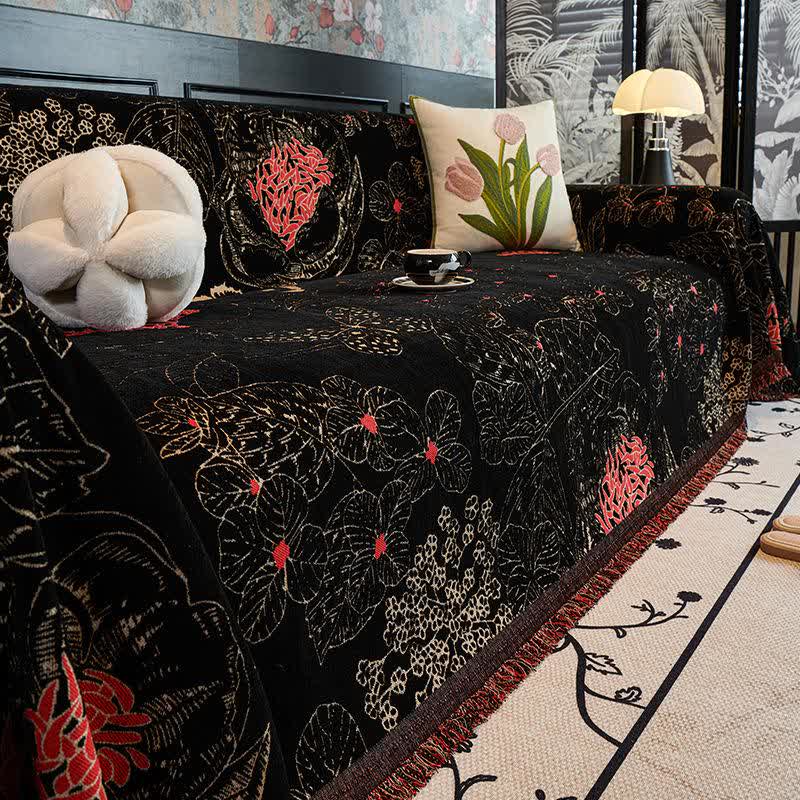 Rustic Floral Reversible Sofa Throw Blanket