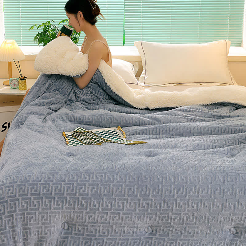 Geometric Embossed Sherpa Throw Blanket