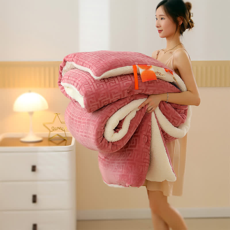 Geometric Embossed Sherpa Throw Blanket