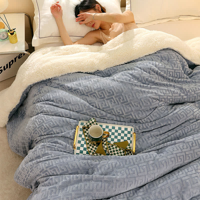 Geometric Embossed Sherpa Throw Blanket