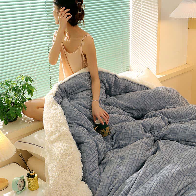 Geometric Embossed Sherpa Throw Blanket