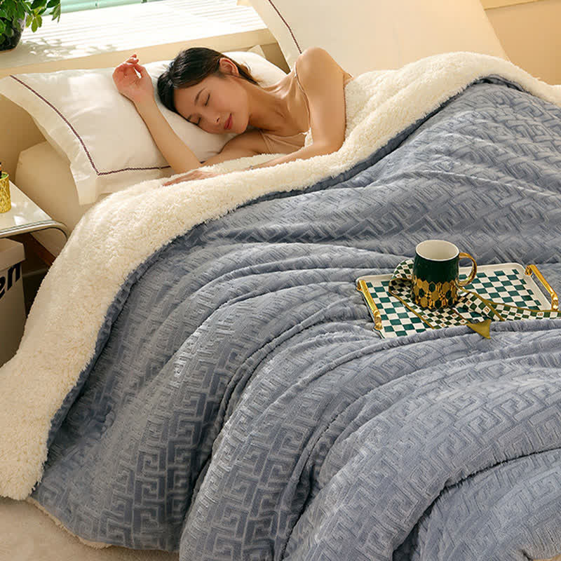 Geometric Embossed Sherpa Throw Blanket