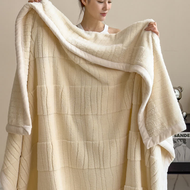 Luxe Striped Textured Warm Throw Blanket