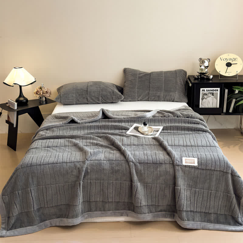 Luxe Striped Textured Warm Throw Blanket