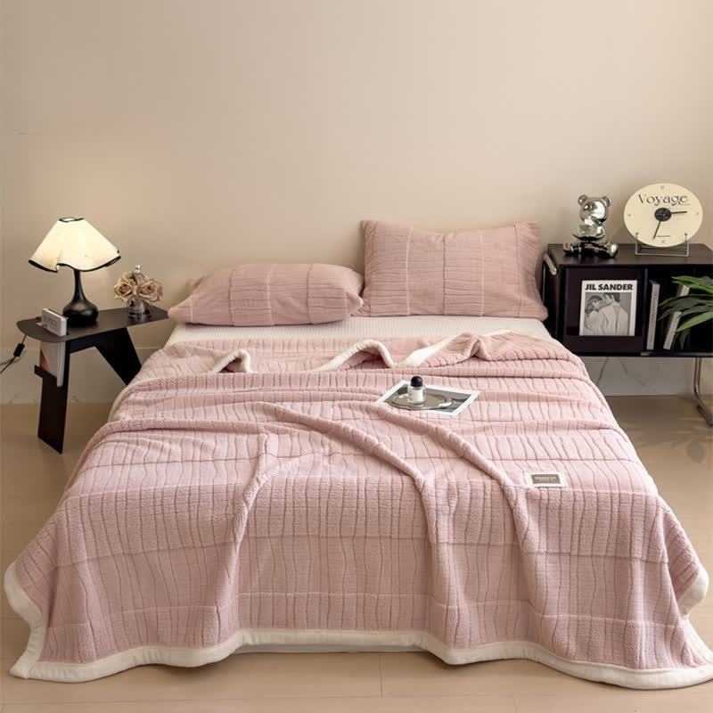 Luxe Striped Textured Warm Throw Blanket