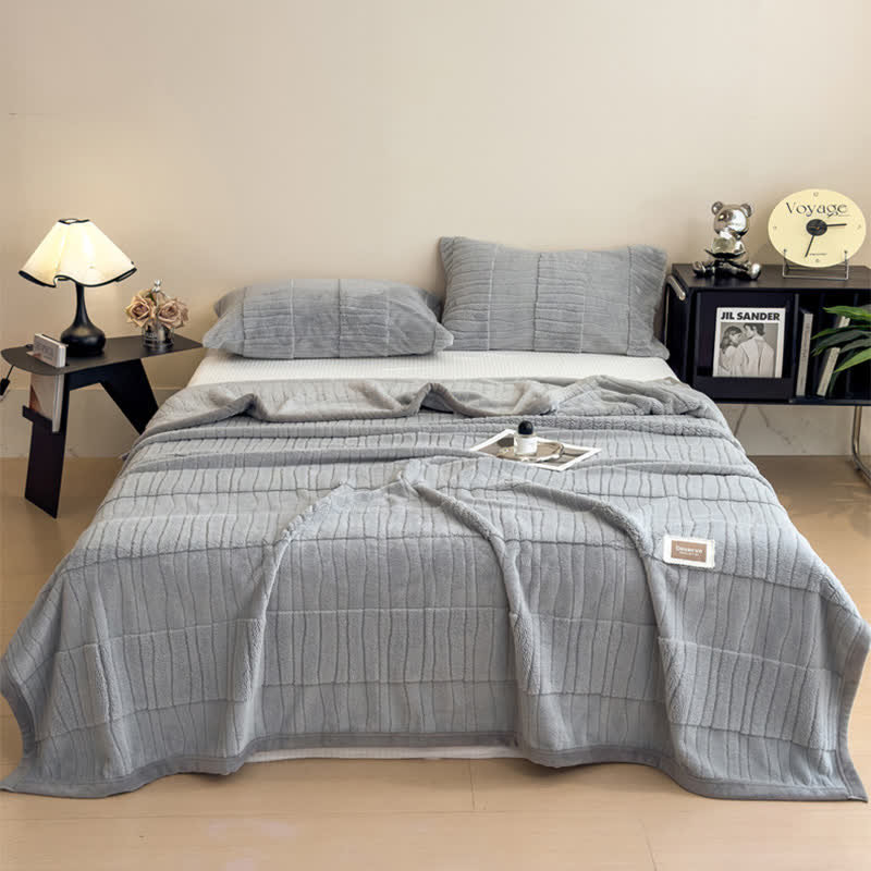 Luxe Striped Textured Warm Throw Blanket