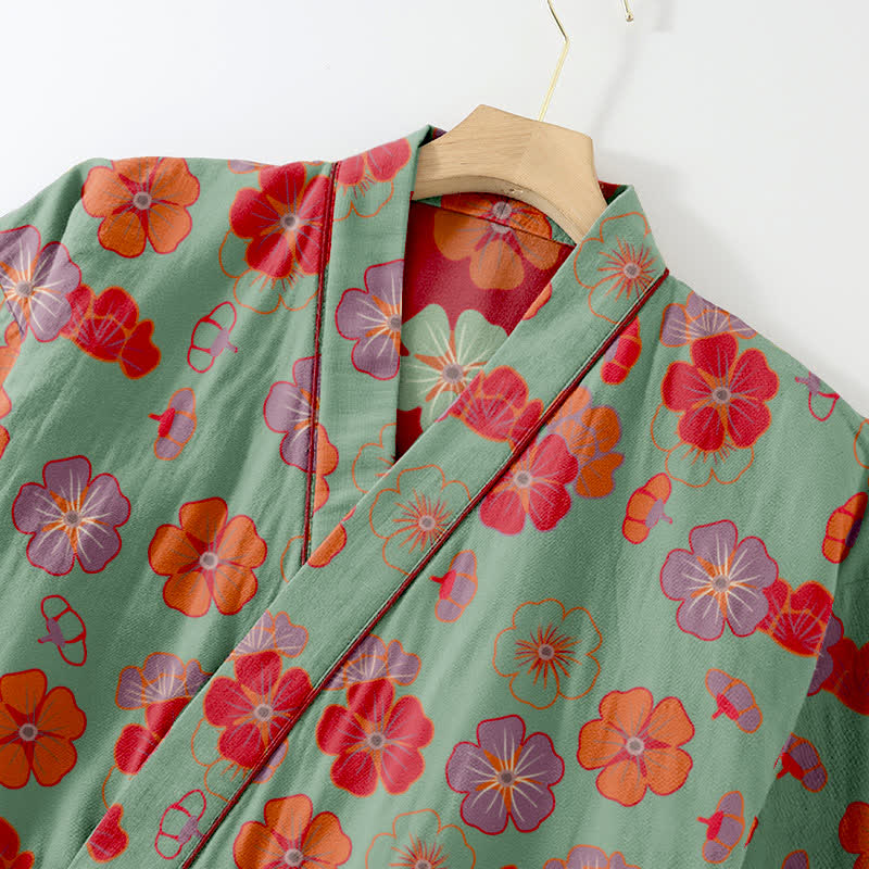 Plum Blossom Cotton Kimono Loungewear Set