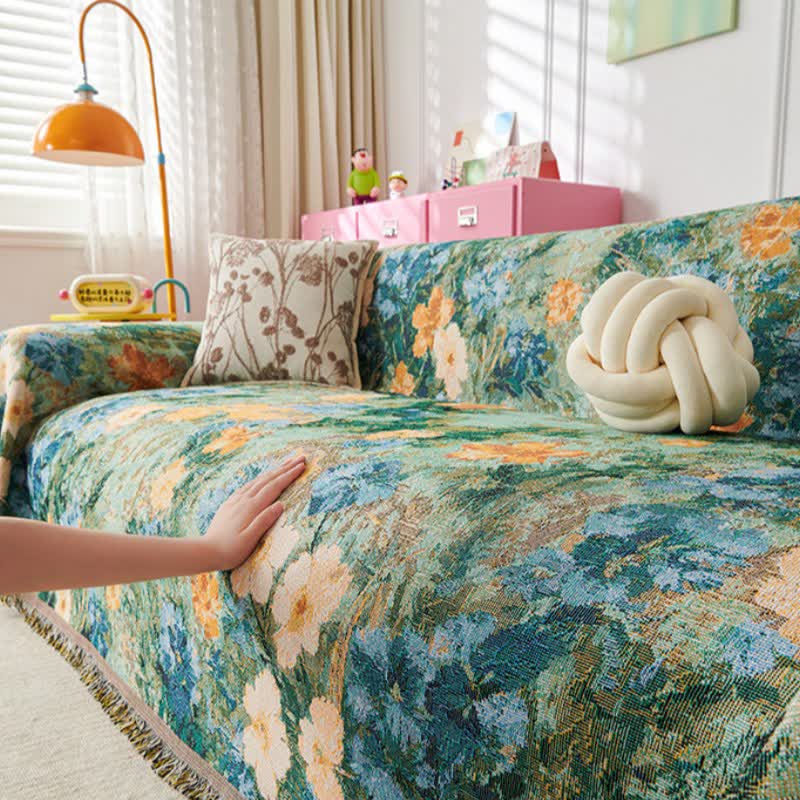 White Blossom Botanical Sofa Throw Blanket