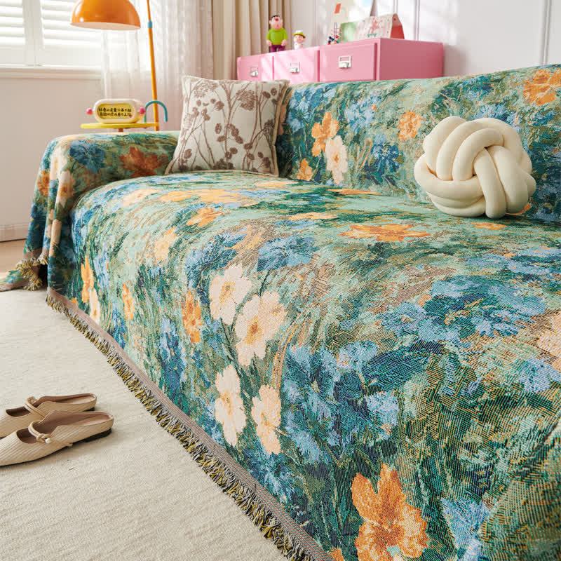 White Blossom Botanical Sofa Throw Blanket