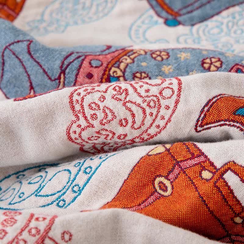 Fun Elephant Cotton Gauze Tassel Quilt