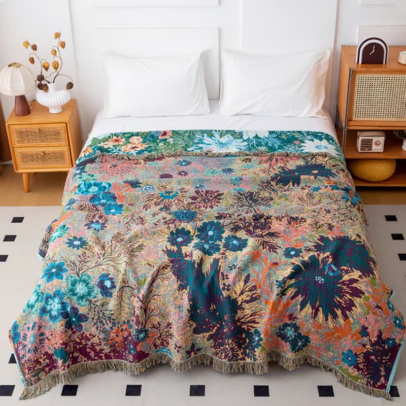 Forest Daisy Cotton Gauze Tassel Quilt