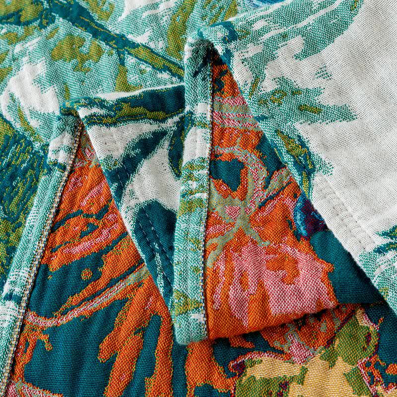Green Field Flower Cotton Tassel Quilt