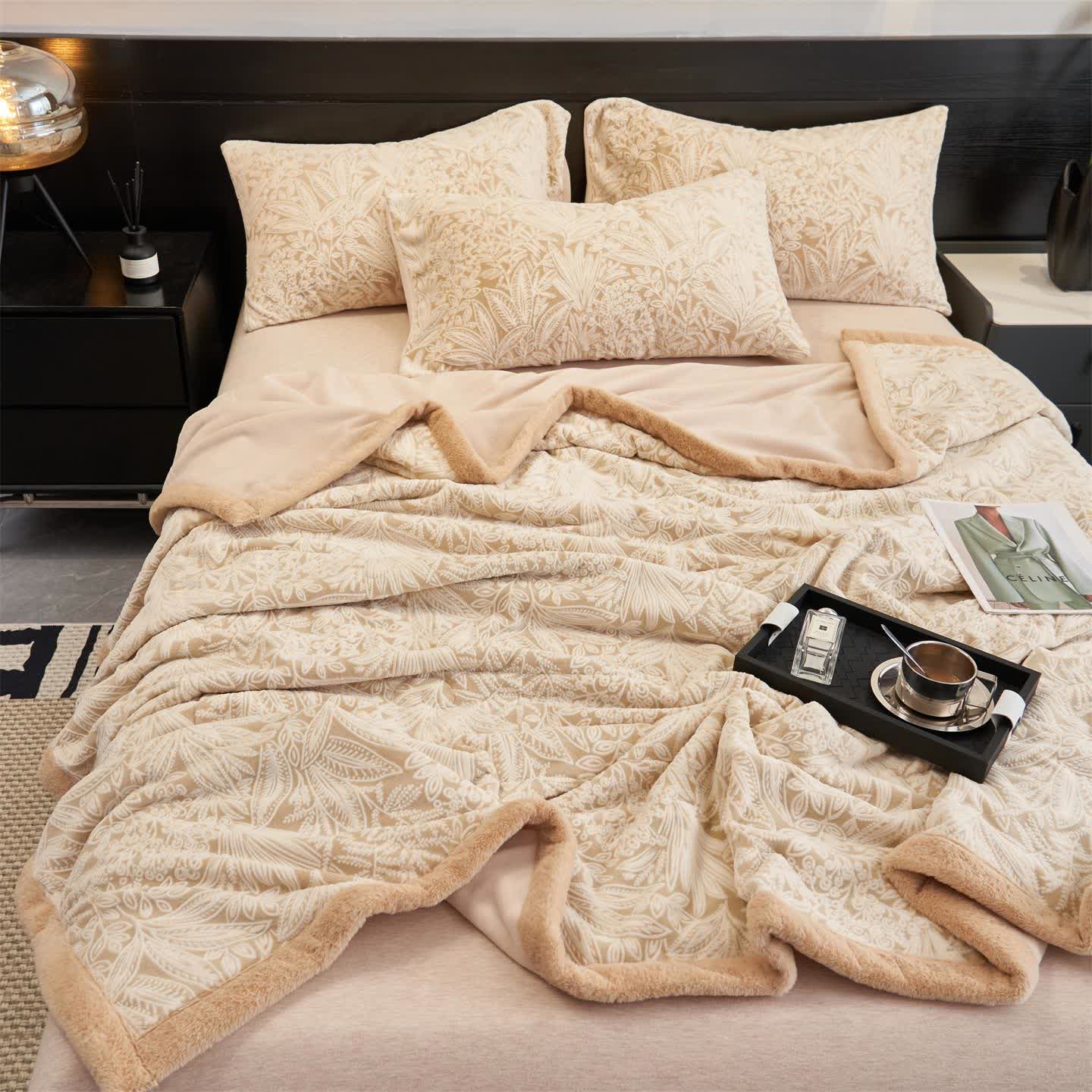 Floral Leaf Textured Warm Throw Blanket