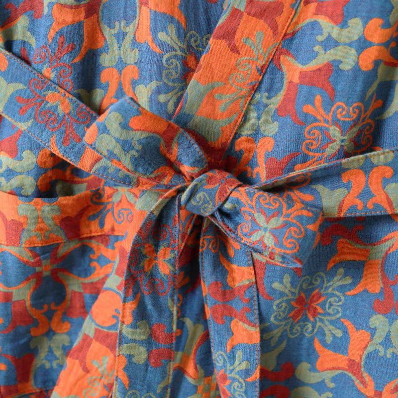 Retro Geometric Pattern Cotton Kimono Robe