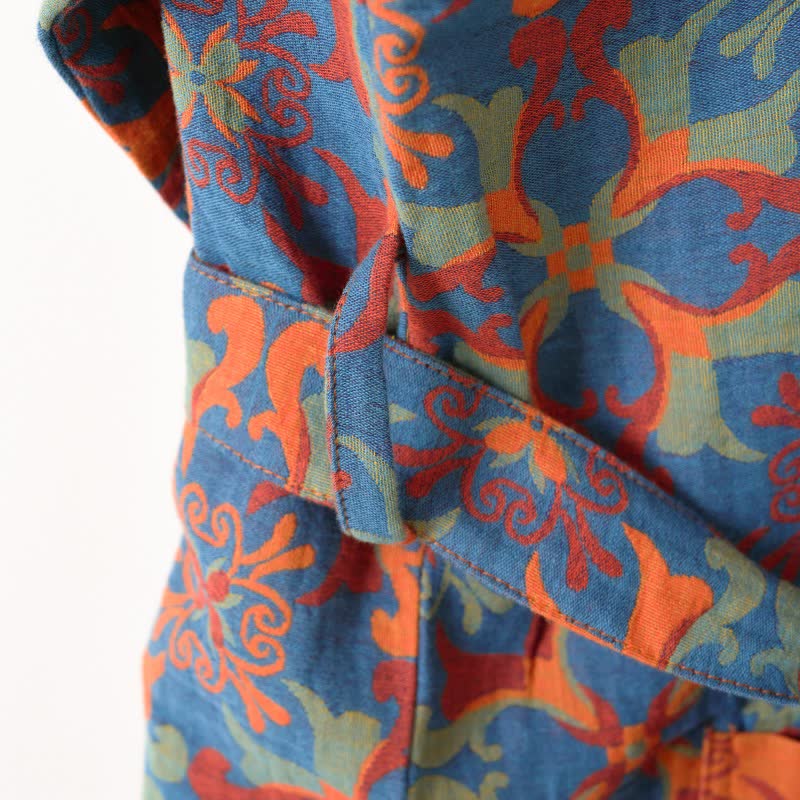 Retro Geometric Pattern Cotton Kimono Robe