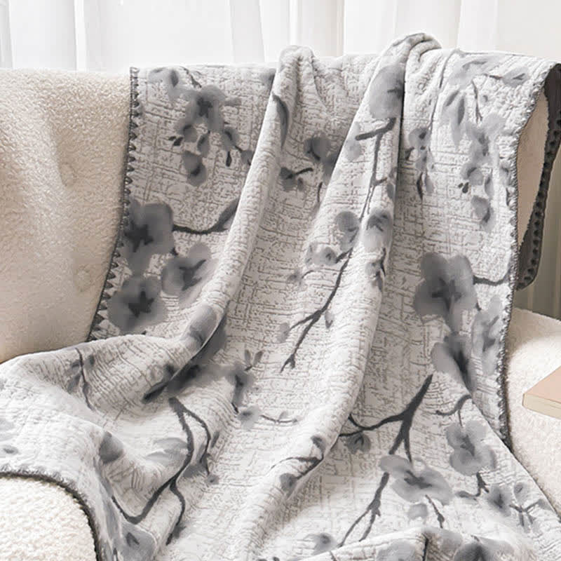 Plum Blossom Jacquard Throw Blanket