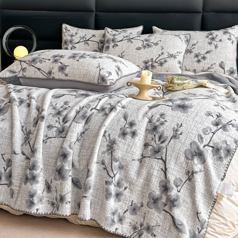 Plum Blossom Jacquard Throw Blanket