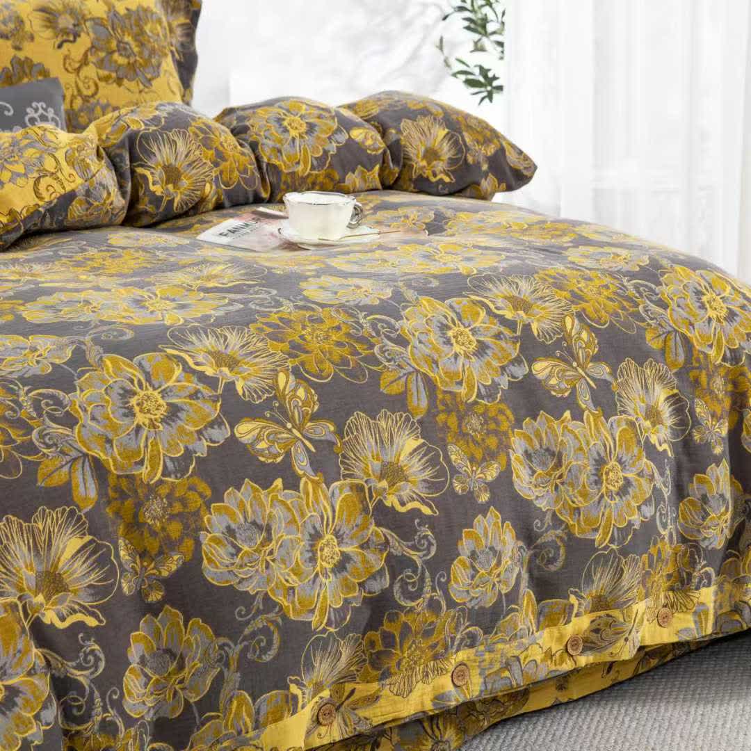 Floral Butterfly Cotton Gauze Bedding Set(4pcs)