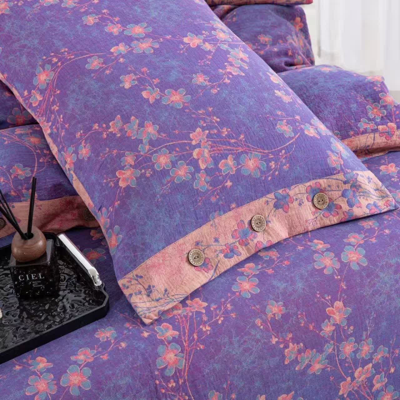 Floral Cotton Gauze Reversible Bedding Set(4pcs)