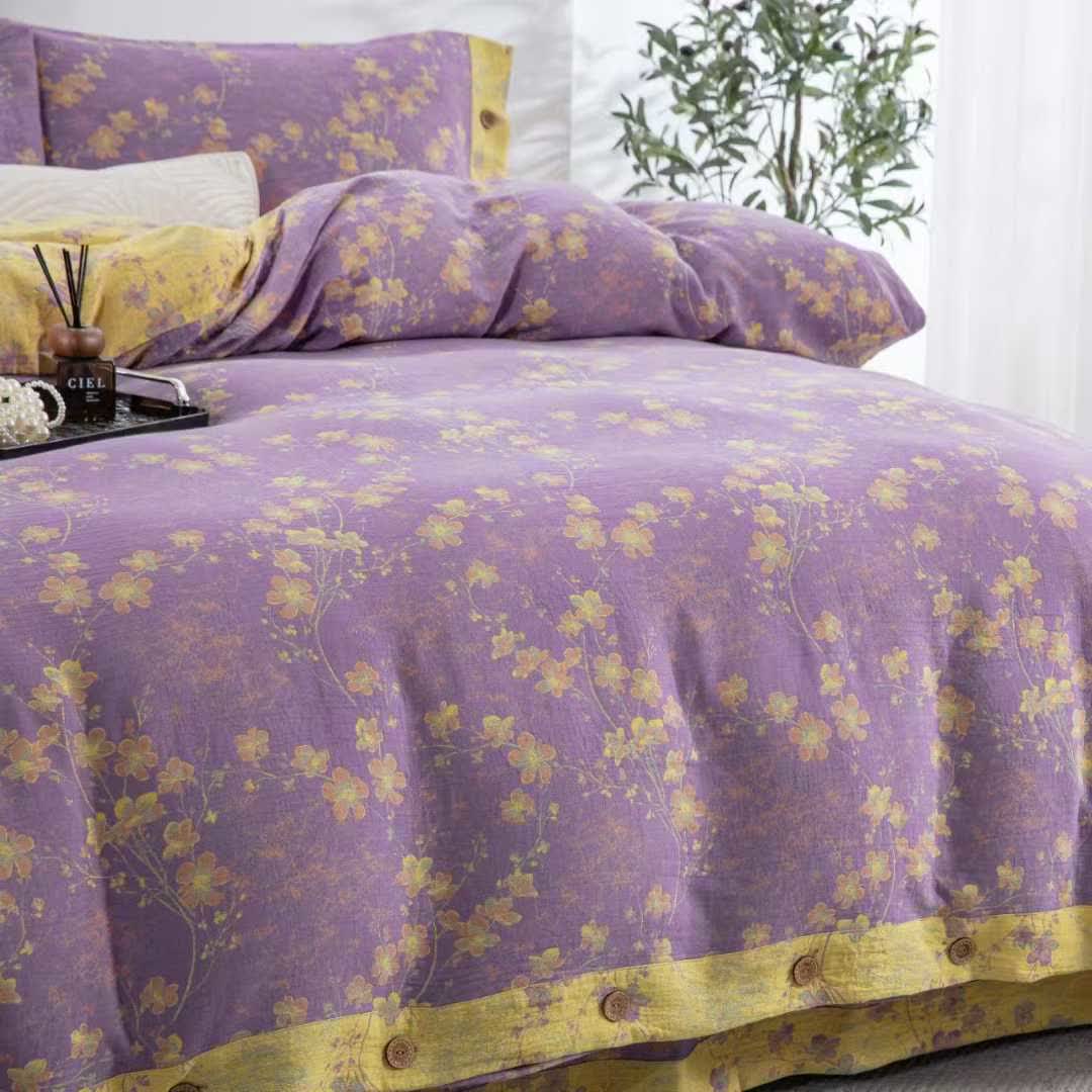 Floral Cotton Gauze Reversible Bedding Set(4pcs)