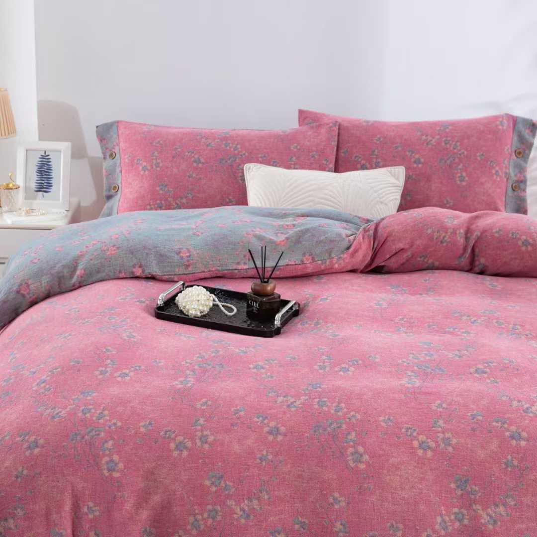 Floral Cotton Gauze Reversible Bedding Set(4pcs)