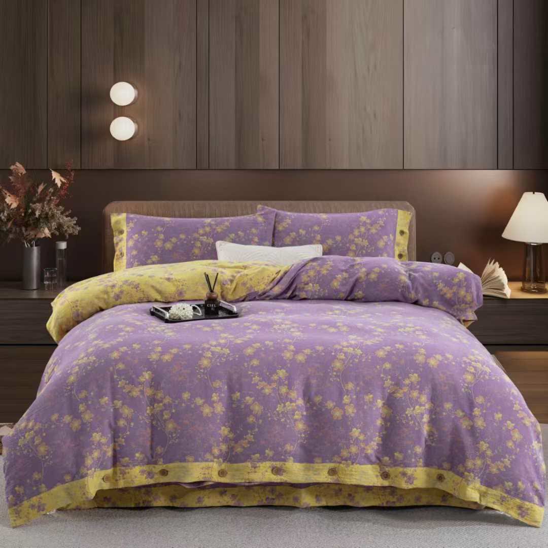 Floral Cotton Gauze Reversible Bedding Set(4pcs)