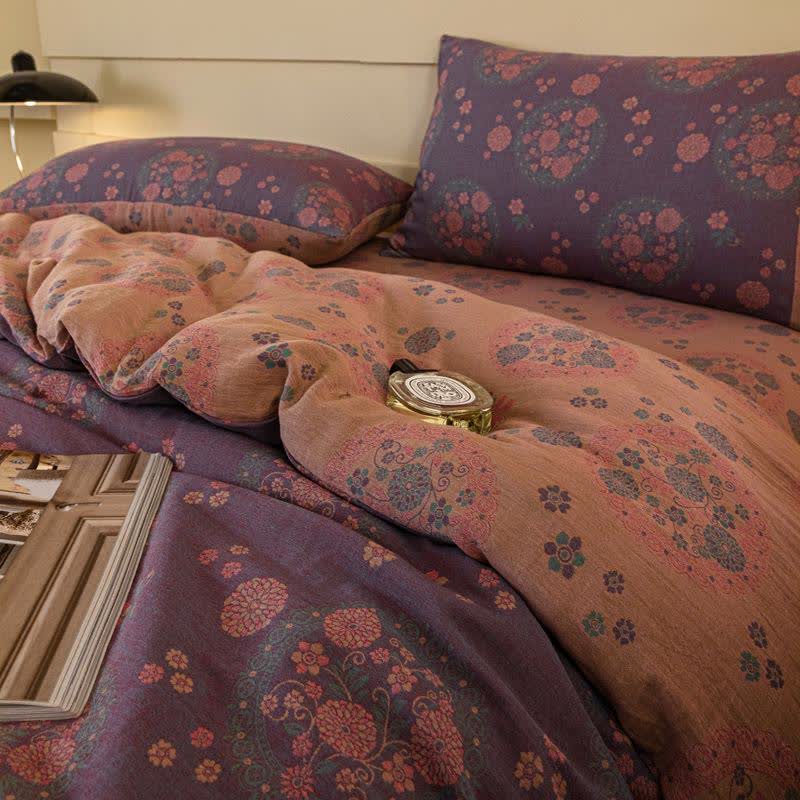 Purple Floral Cotton Gauze Bedding Set(4pcs)