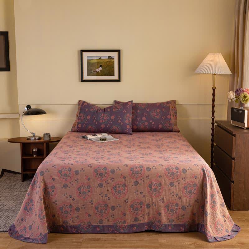 Purple Floral Cotton Gauze Bedding Set(4pcs)