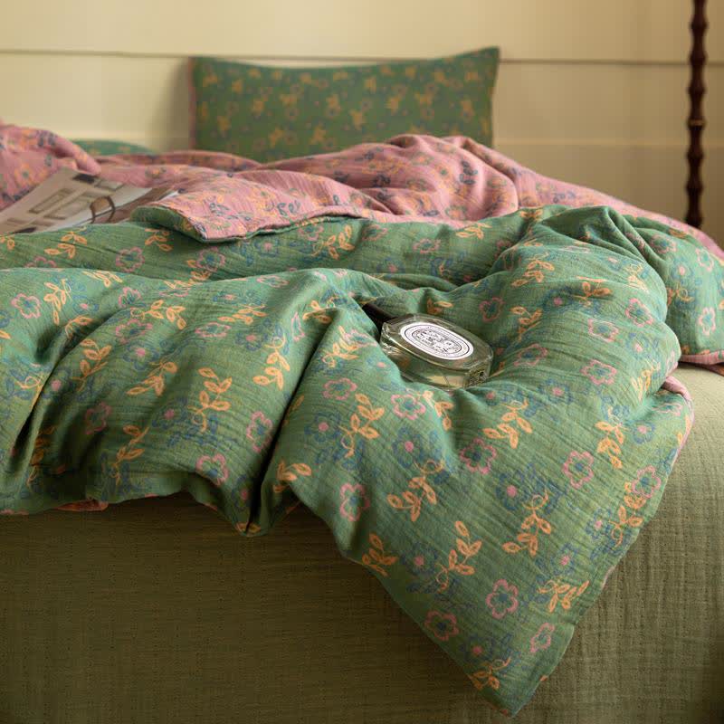 Rustic Floral Cotton Gauze Bedding Set(4pcs)