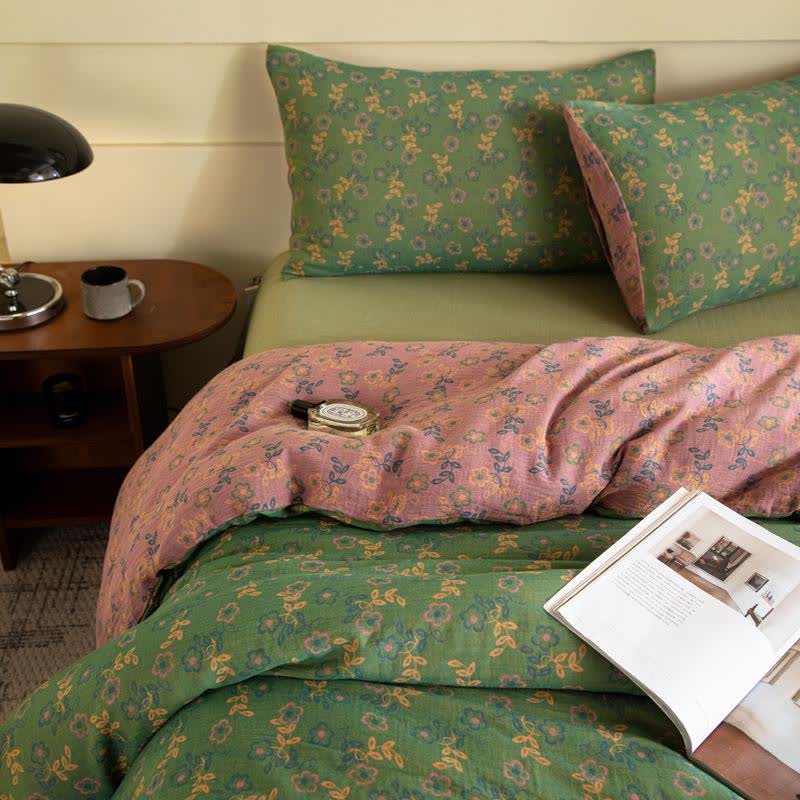 Rustic Floral Cotton Gauze Bedding Set(4pcs)