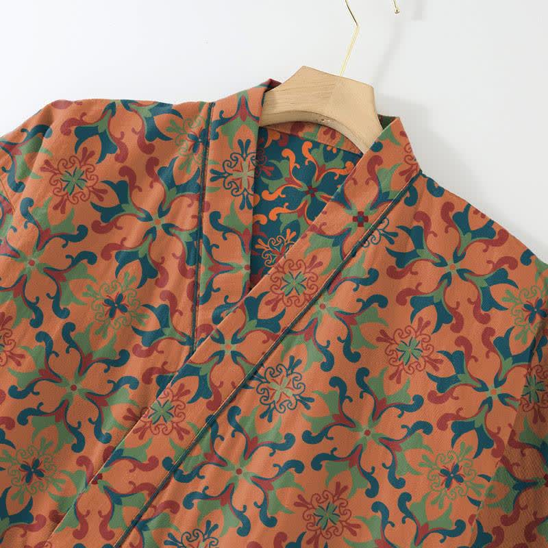 Geometric Pattern Cotton Kimono Loungewear Set