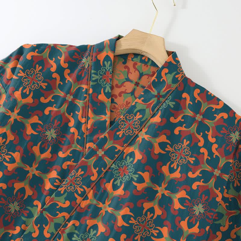 Geometric Pattern Cotton Kimono Loungewear Set