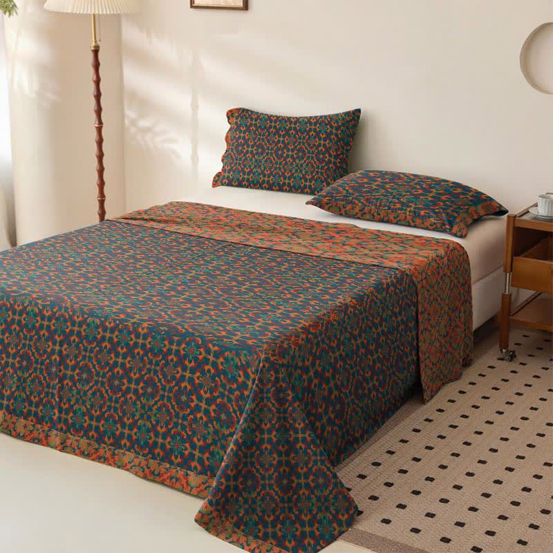 Retro Geometric Pattern Cotton Sheet Bedspread