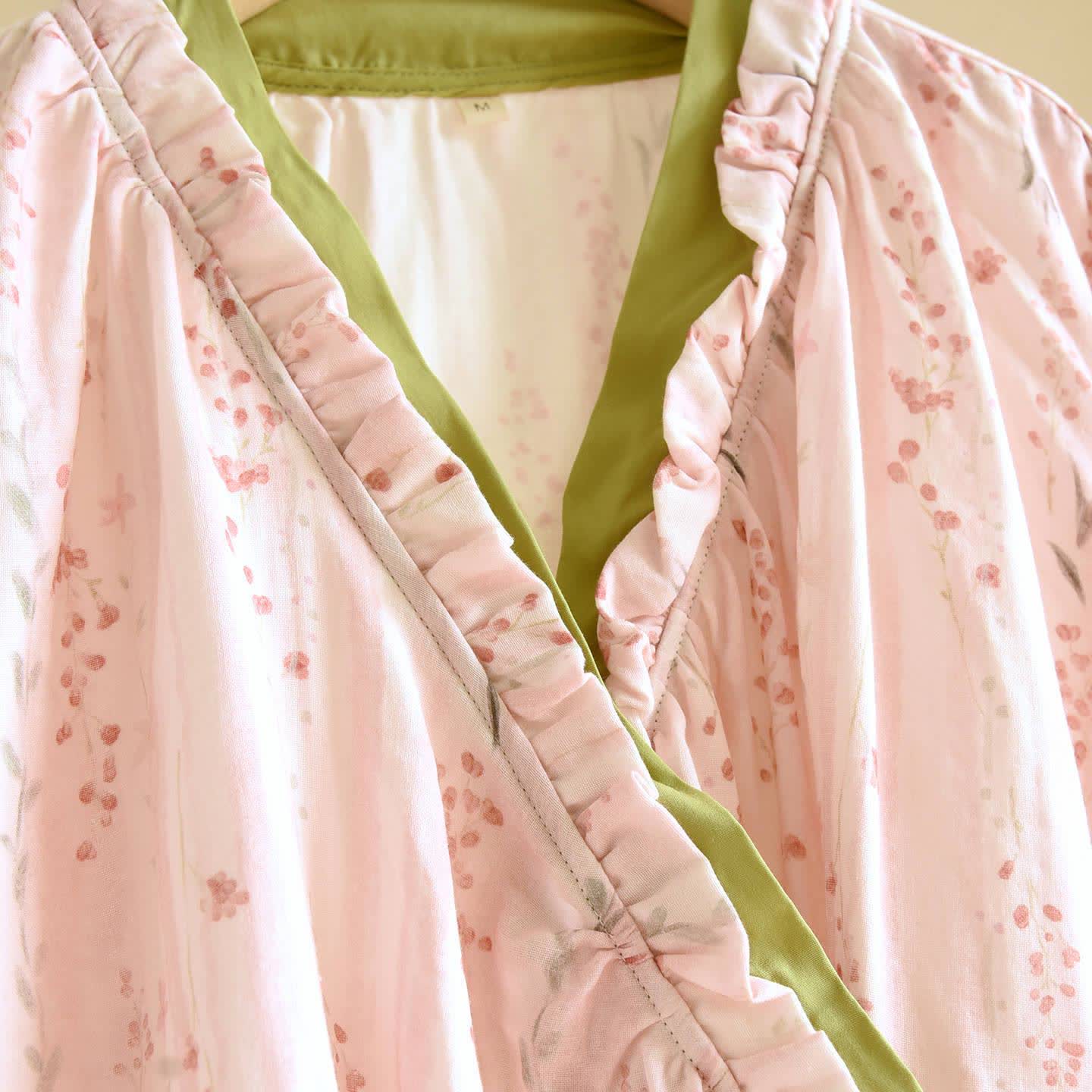 Pink Striped Floral Kimono Loungewear Set