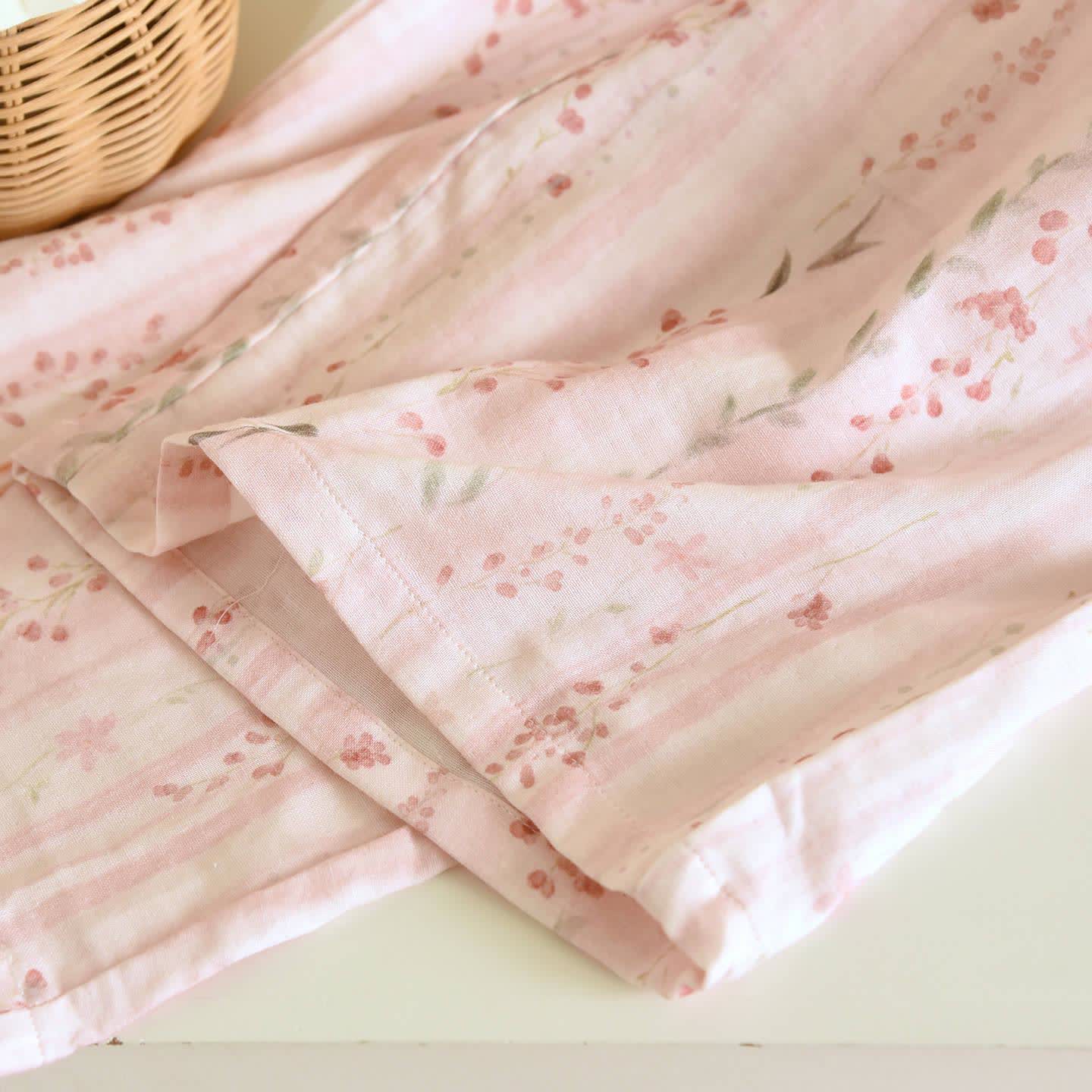 Pink Striped Floral Kimono Loungewear Set