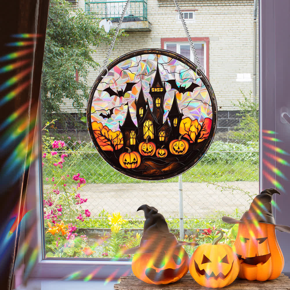 Halloween Pumpkin Bat Window Hanging