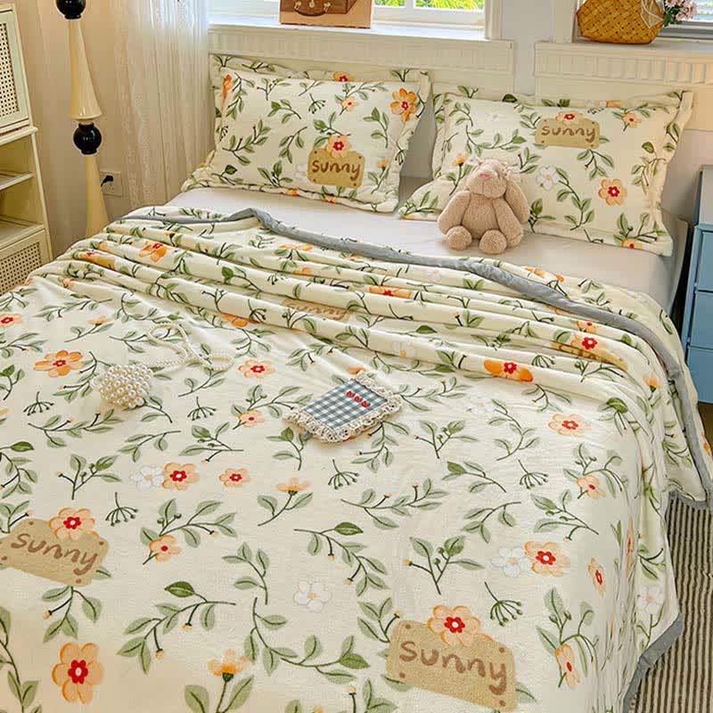 Yellow Floral Leaf Warm Throw Blanket