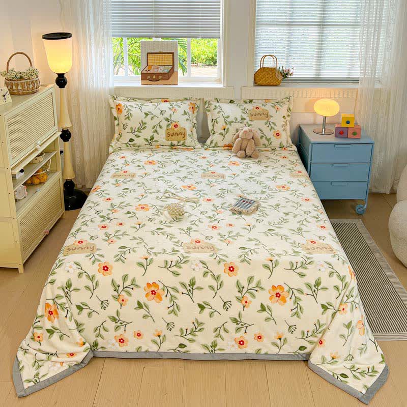 Yellow Floral Leaf Warm Throw Blanket