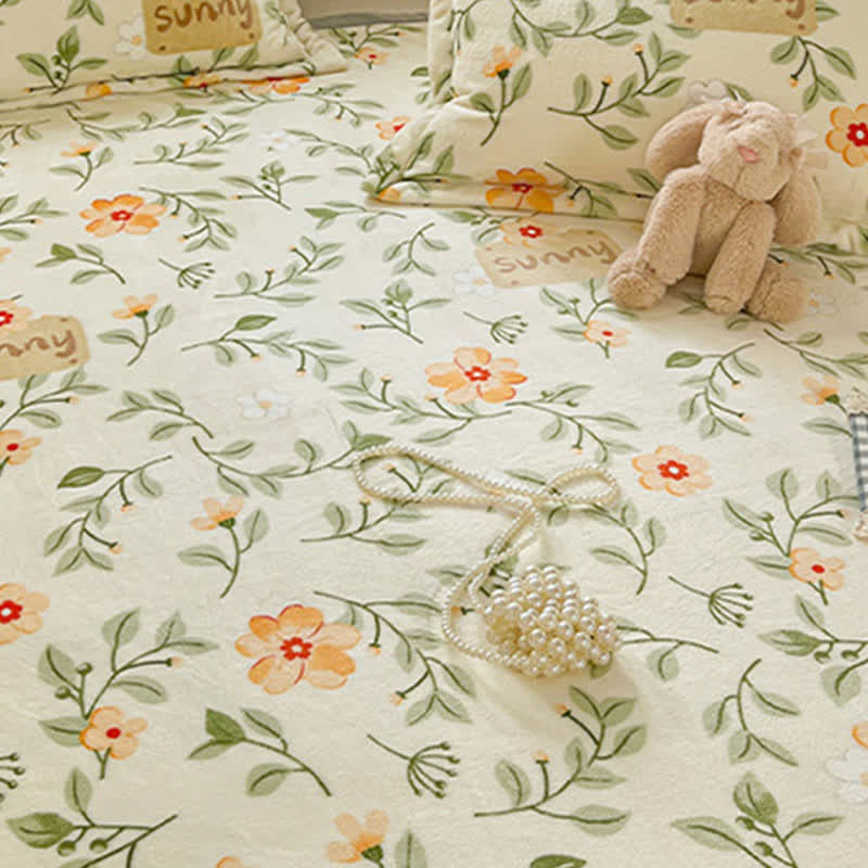 Yellow Floral Leaf Warm Throw Blanket