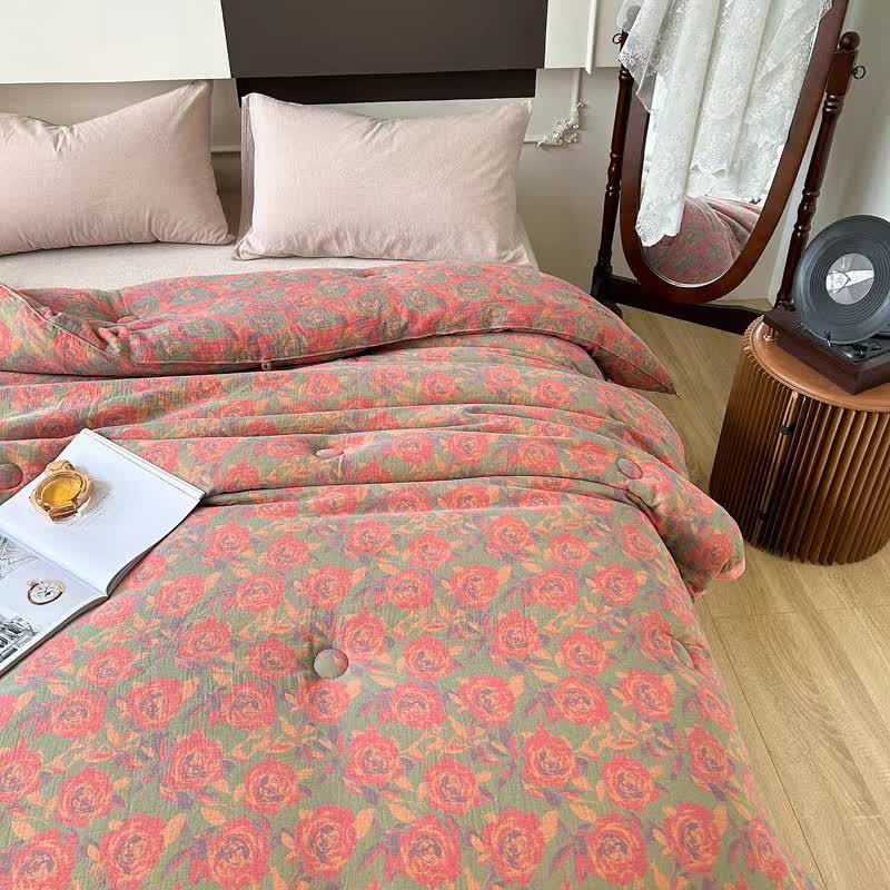 Pink Rose Cotton Gauze Jacquard Quilt
