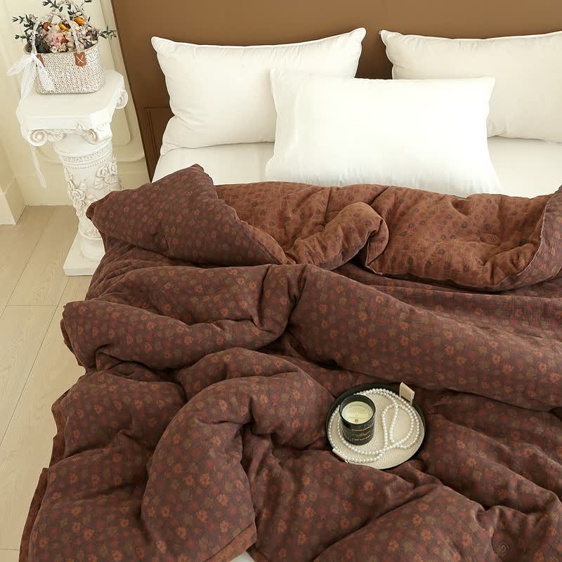 Retro Floral  Cotton Gauze Jacquard Quilt