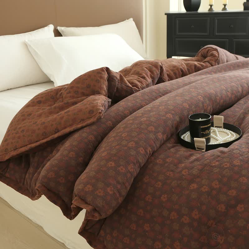 Retro Floral  Cotton Gauze Jacquard Quilt