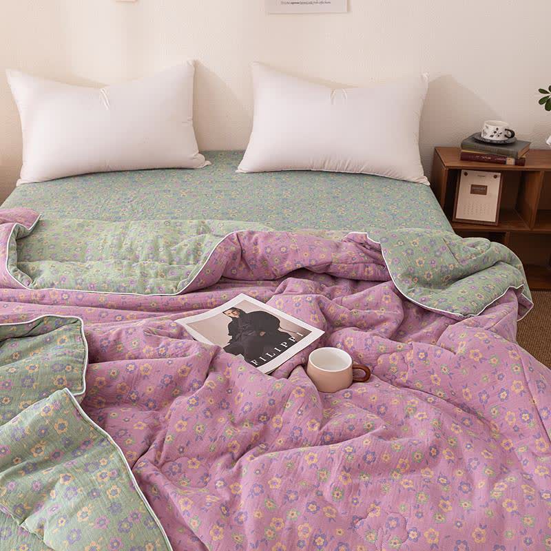 Purple Floral Cotton Gauze Jacquard Quilt