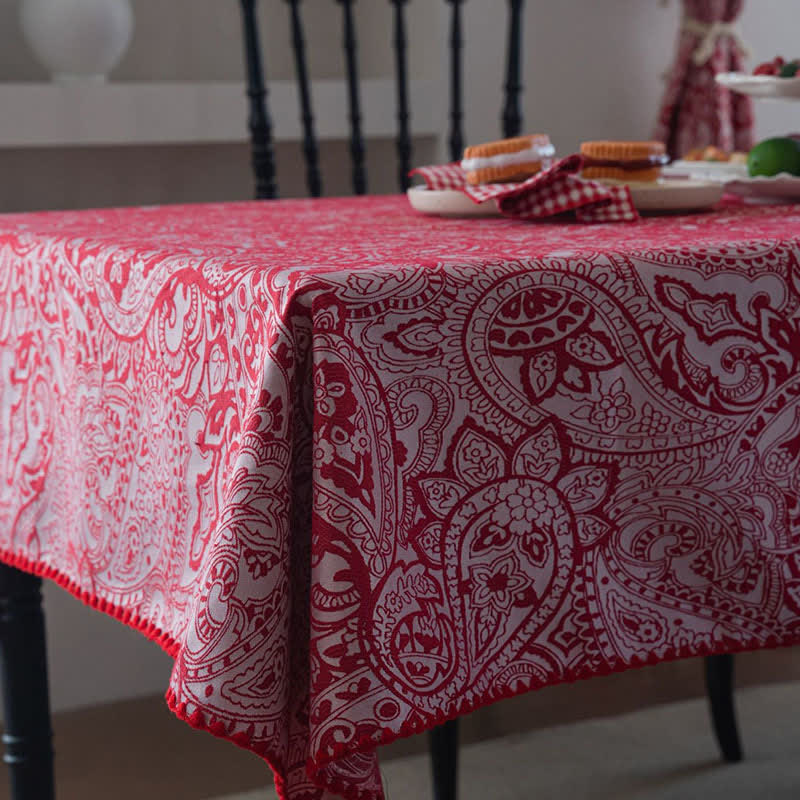 Ethnic Style Paisley Pattern Jacquard Tablecloth