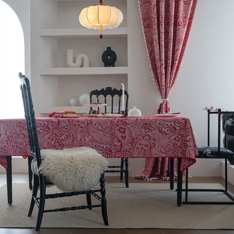 Ethnic Style Paisley Pattern Jacquard Tablecloth