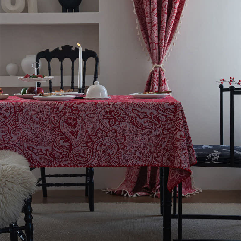 Ethnic Style Paisley Pattern Jacquard Tablecloth